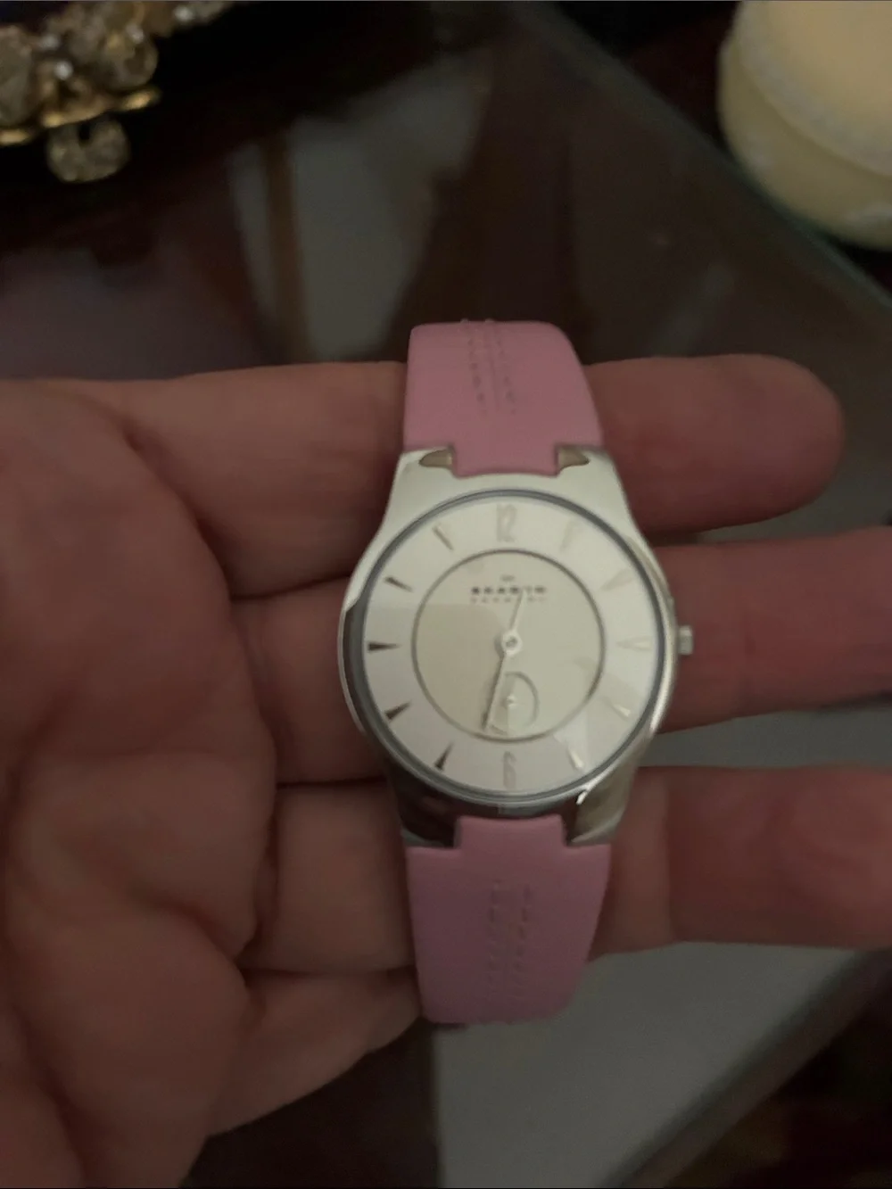 Skagen Silver Dial Women's Watch with Pink Leather Strap